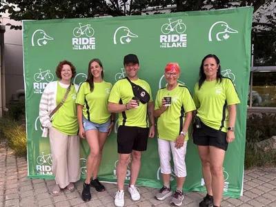 Pop Up Straight Display - Our Ride to the Lake is an epic day of cycling that sees our riders cycle 220 km from Winnipeg to Kenora This is a fundraiser for Ducks Unlimited Canada This pic is some of our volunteers before the event
