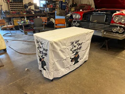 Custom Rectangle Table Covers - Our first event is next weekend but I put it on the table to see how it looked Great Job