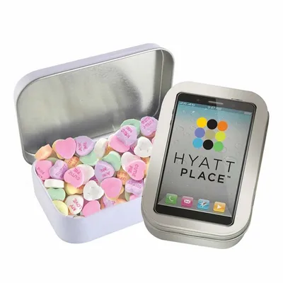 Rectangular Tin - Imprinted Conversation Hearts - Custom Banners Now