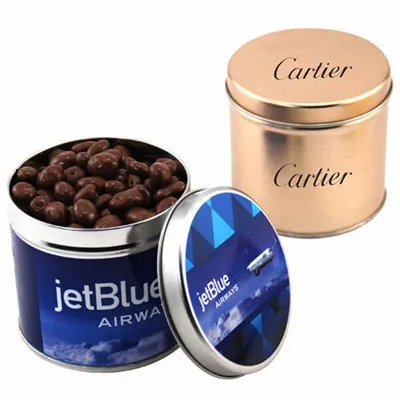 Round Tin with Choc Covered Raisins - Custom Banners Now