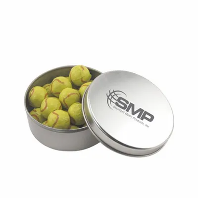 Round Tin with Chocolate Tennis Balls - SBF3000 - Custom Banners Now