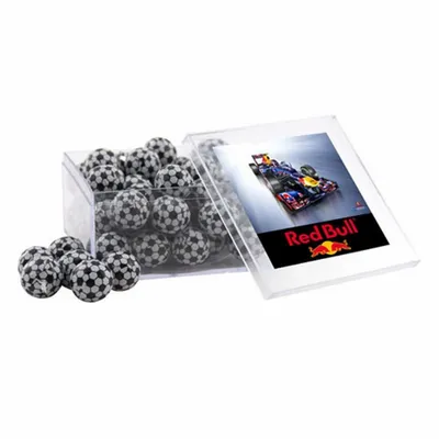 Acrylic Box with Chocolate Soccer Balls - Large - Custom Banners Now