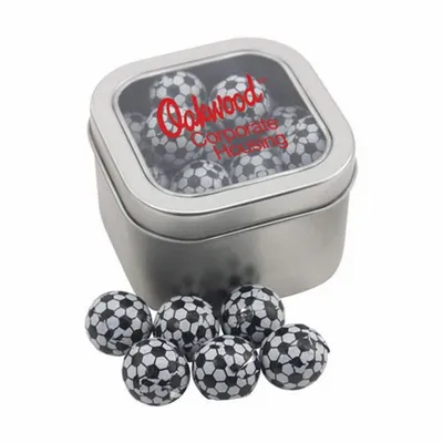 Window Tin with Chocolate Soccer Balls - SBF2700 - Custom Banners Now
