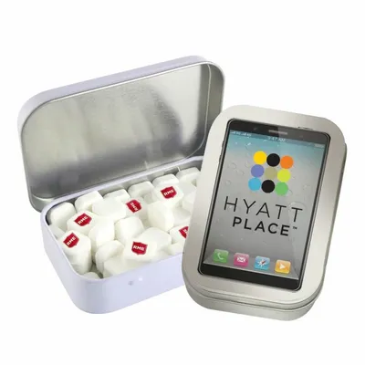 Rectangular Tin with Imprinted Square Mints - Custom Banners Now