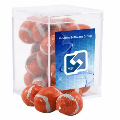 Acrylic Box with Chocolate Footballs - Small - Custom Banners Now