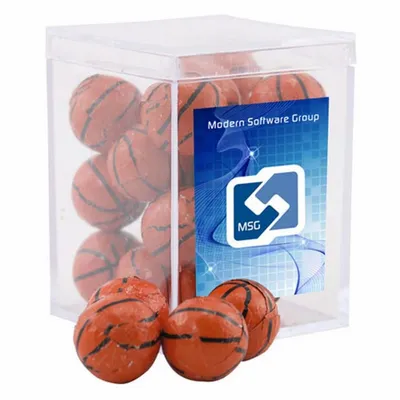 Acrylic Box with Chocolate Basketballs - Small - Custom Banners Now