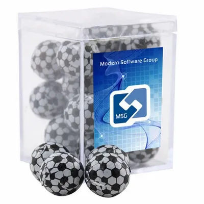 Acrylic Box with Chocolate Soccer Balls - Small - Custom Banners Now
