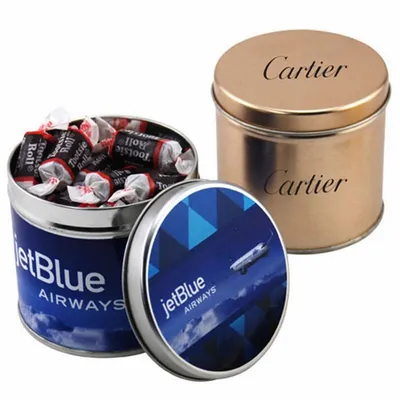 Round Tin with Tootsie Rolls - Custom Banners Now
