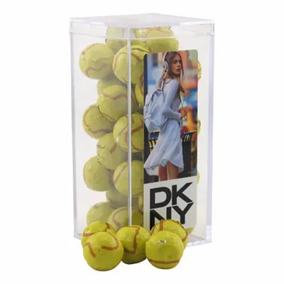 Acrylic Box with Chocolate Tennis Balls - Medium - Custom Banners Now