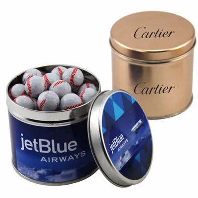 Round Tin with Chocolate Baseballs - SBF4100 - Custom Banners Now