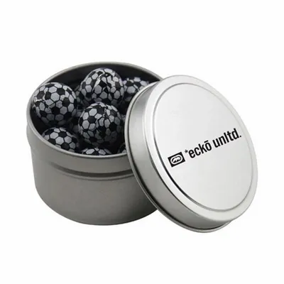 Round Tin with Chocolate Soccer Balls - SBF3100 - Custom Banners Now