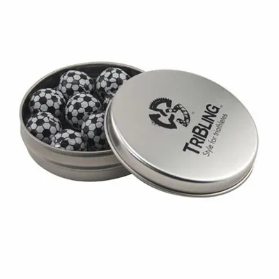 Round Tin with Chocolate Soccer Balls - SBF2900 - Custom Banners Now