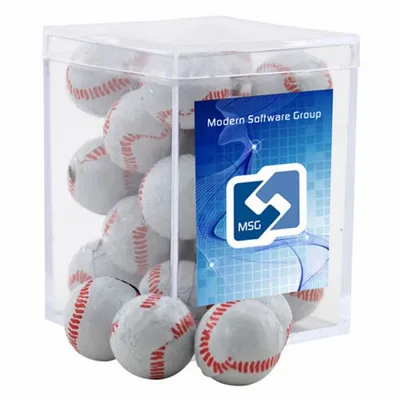 Acrylic Box with Chocolate Baseballs - Small - Custom Banners Now