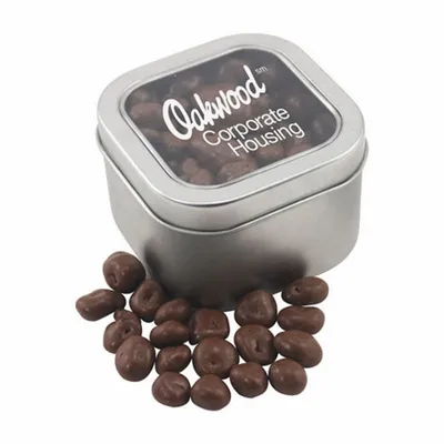 Window Tin with Chocolate Raisins - Custom Banners Now