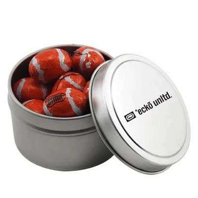 Round Tin with Chocolate Footballs - SBF3100 - Custom Banners Now