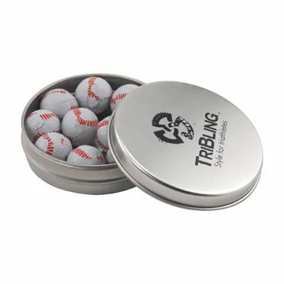Round Tin with Chocolate Baseballs - SBF2900 - Custom Banners Now