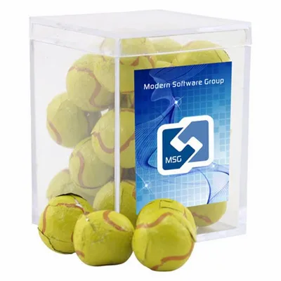 Acrylic Box with Chocolate Tennis Balls - Small - Custom Banners Now