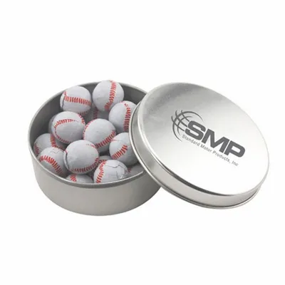 Round Tin with Chocolate Baseballs - SBF3000 - Custom Banners Now