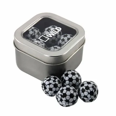 Window Tin with Chocolate Soccer Balls - SBF2500 - Custom Banners Now