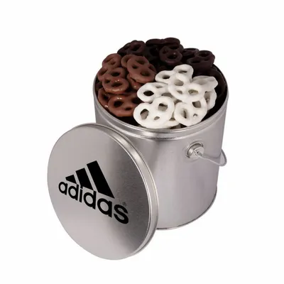 One Gallon Tin with Choc Mini Pretzels - Custom Banners Now