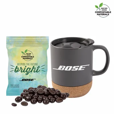 Cork Bottom Mug w/ Compostable Bag of Dark Chocolate Espresso Beans - Custom Banners Now
