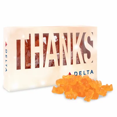 Thanks Die Cut Box with Champagne Gummy Bears - Custom Banners Now