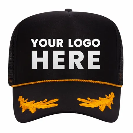 Otto 39-162 5-Panel High Crown Foam Trucker Hat - Black/Gold with Oak Leaves - Custom Banners Now
