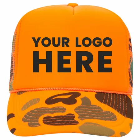 Otto 49-131 5-Panel High Crown Foam Trucker Hat - Neon Camo - Custom Banners Now