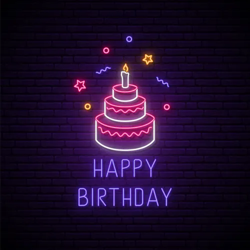 Happy Birthday with Cake Neon Sign - Custom Banners Now