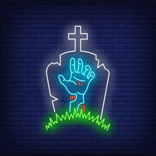 Gravestone Zombie Hand Neon Sign - Custom Banners Now