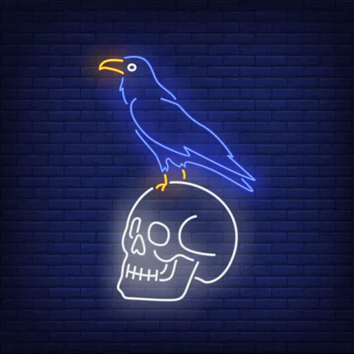 Crow Sitting Human Skull Neon Sign - Custom Banners Now