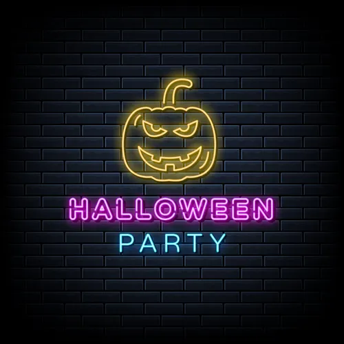 Halloween Party Neon Sign with Pumpkin - Custom Banners Now