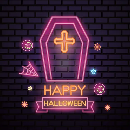 Pink Halloween Coffin Cross Neon Sign - Custom Banners Now