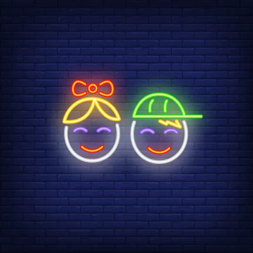 Smiling Girl Boy Faces Neon Sign - Custom Banners Now