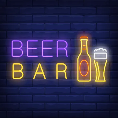 Beer & Bar with Bottle & Glass Neon - Custom Banners Now