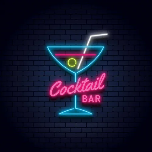 Cocktail Bar Glass & Zip Neon Sign - Custom Banners Now