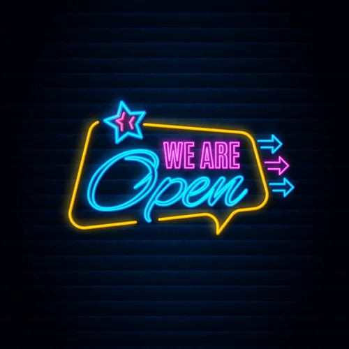 We are Open This Way Neon Sign - Custom Banners Now
