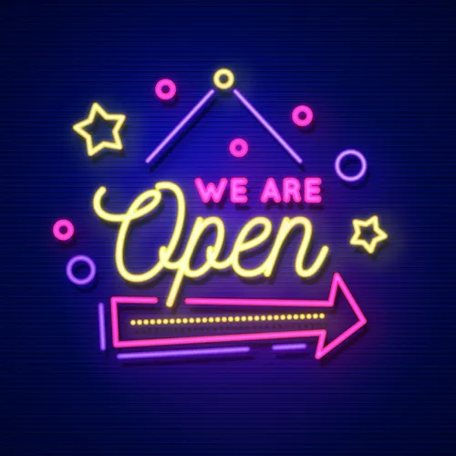 We Are Open Hanging Neon Sign - Custom Banners Now