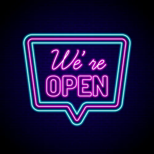 We're Open Neon Sign - Custom Banners Now