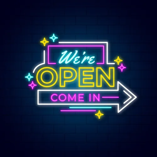 We're Open Come In Neon Sign - Custom Banners Now