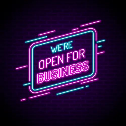 Open For Business Neon Sign - Custom Banners Now