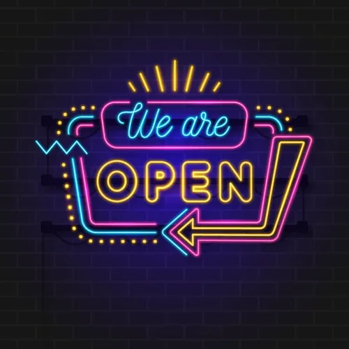 We Are Open Modern Neon Sign - Custom Banners Now