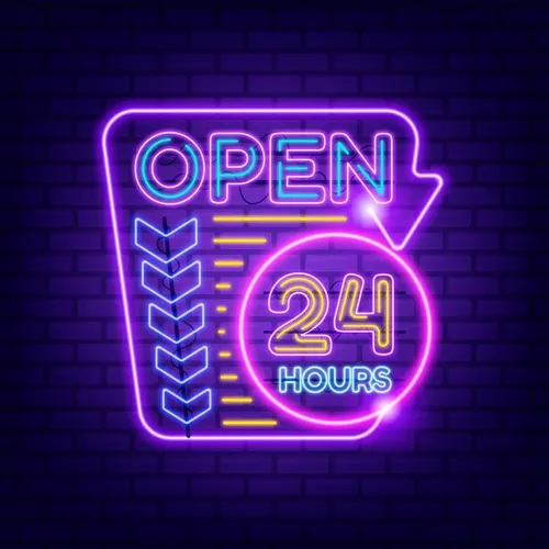 Retro Open 24 Hours Neon Sign - Custom Banners Now