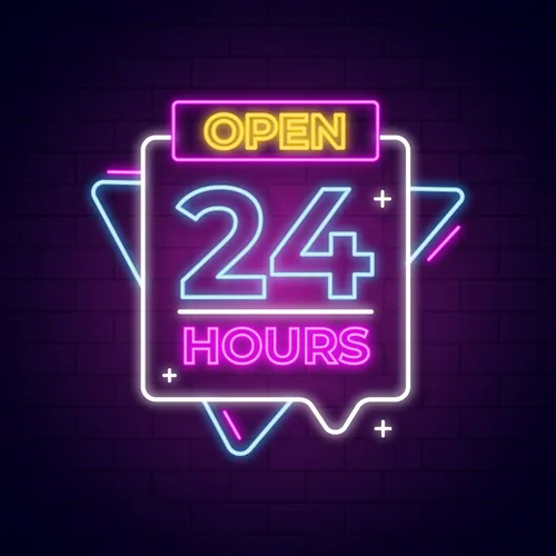 Open 24 Hours with Abstract Shapes Neon Sign - Custom Banners Now