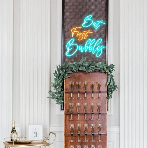But First Bubbles Wedding Party Neon Sign - Custom Banners Now