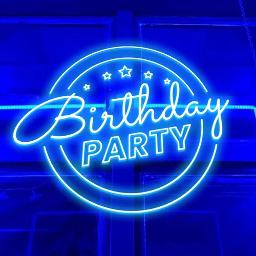 Birthday Party Blue Neon Sign - Custom Banners Now