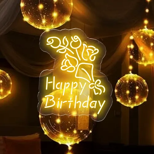 Happy Birthday Floral Neon Sign - Custom Banners Now