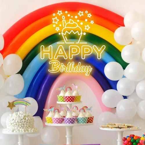 Happy Birthday Cupcake Neon Sign - Custom Banners Now