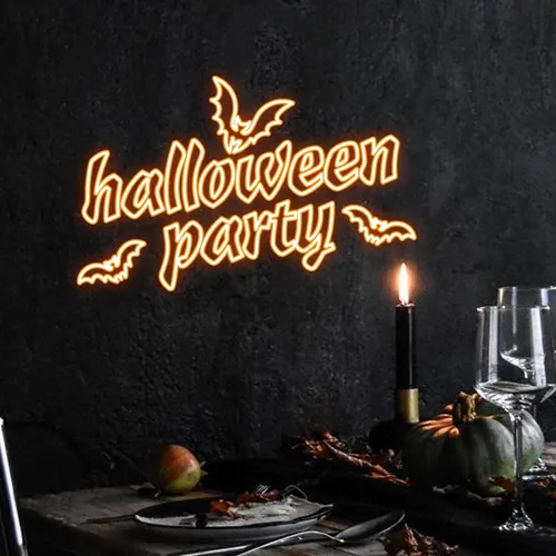 Halloween Night Typography Neon Sign - Custom Banners Now
