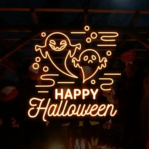 Happy Halloween Two Ghosts Neon Sign - Custom Banners Now